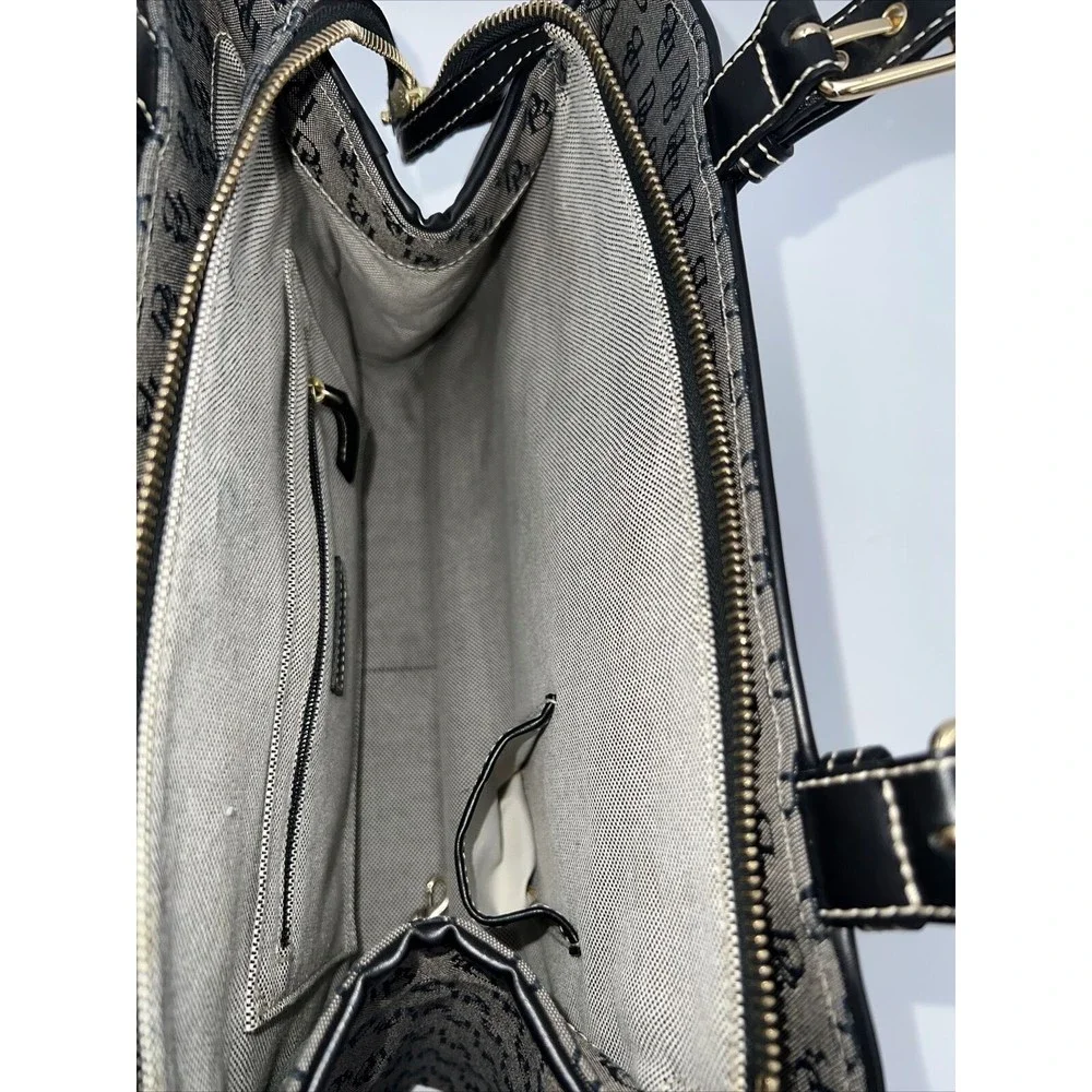 Dooney and Bourke H035C B1 Buckle Satchel Black Trim Grey Purse Canvas Bag EUC - Picture 13 of 14